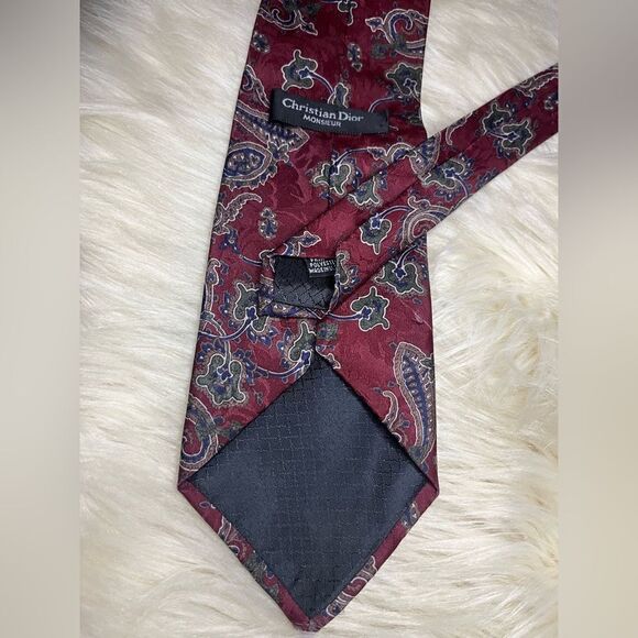 Christian Dior Monsieur Burgundy paisley 
print polyester tie - Picture 4 of 4